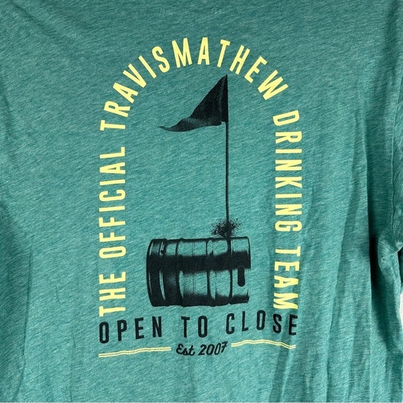 Travis Mathew Teal Green Keg Official Drinking Team Open to Close Shirt Medium - Picture 4 of 6